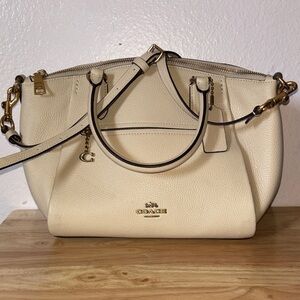 Coach Elise Satchel, Pebble Leather in Cream with Gold Hardware